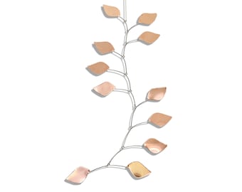 Copper Waterfall Leaves Hanging Mobile Art - Kinetic Art - Free US Shipping