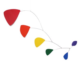 Pilot Style Hanging Mobile - Rainbow Leaves - Kinetic Art Sculpture - Free Shipping