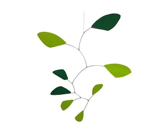 Green Leaves Hanging Mobile - Funky Design Decor - Kinetic Art - Free US Shipping