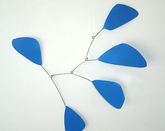 Blue Leaves Abstract Splash Mobile - Hanging Kinetic Art - Free US Shipping