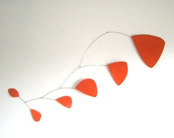 Pilot Style Hanging Mobile - Orange Leaves - Kinetic Art Sculpture - Free US Shipping