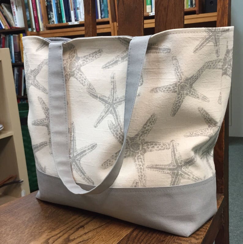 natural color with grey starfish and grey accents large tote Starfish tote