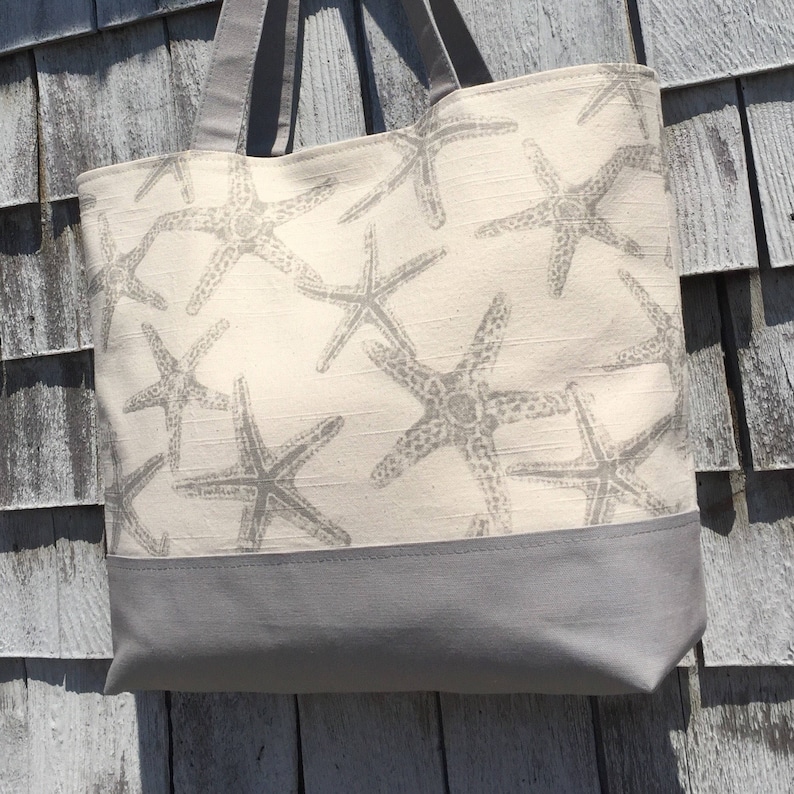 natural color with grey starfish and grey accents large tote Starfish tote