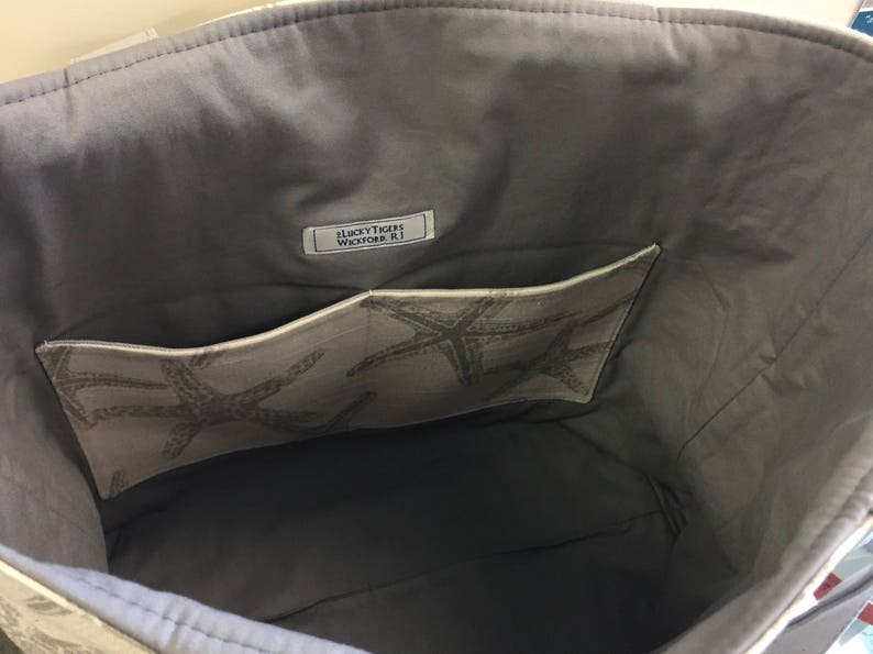 natural color with grey starfish and grey accents large tote Starfish tote
