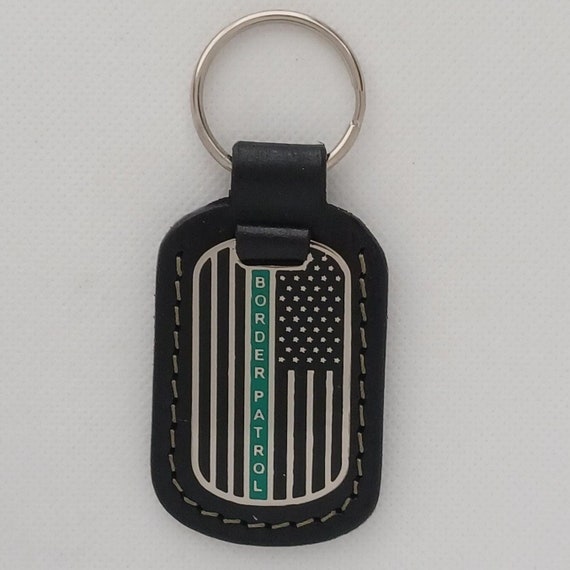 Dog Tag Key Chain with green stripe Border Patrol