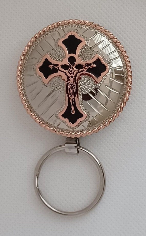 Handcrafted Key Chain with rose gold tone Cross