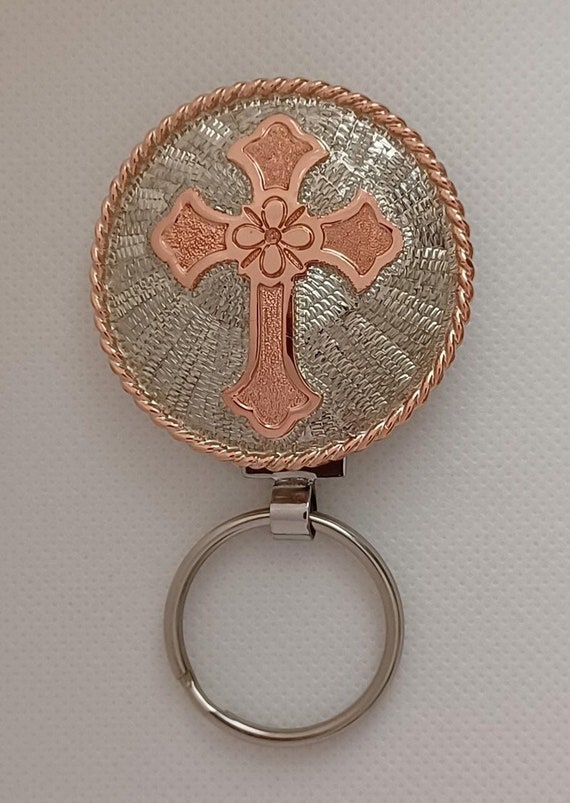 Handcrafted Key Chain with rose gold  Cross