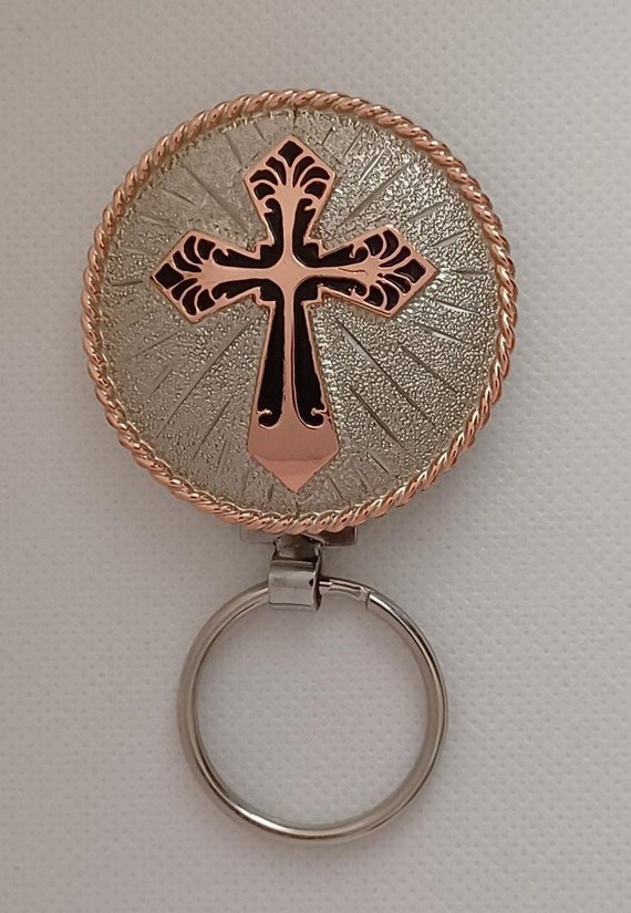 Handcrafted Key Chain with rose gold and black Cross
