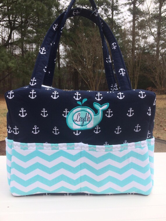Nautical Diaper Bag with Whale applique Whale sea ocean Etsy