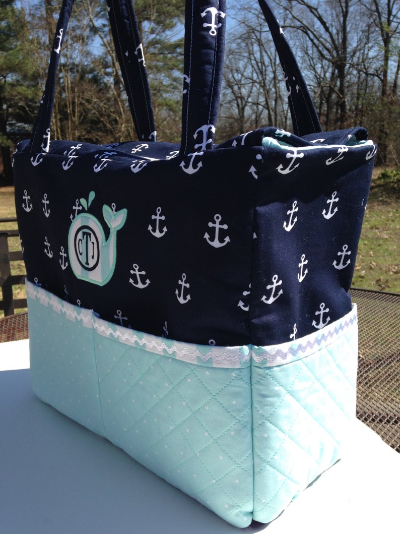 Custom Nautical Diaper Bag with Whale applique Whales Etsy
