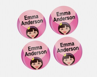 24 ROUND Personalized Baby Bottle Labels, Dishwasher Safe, Waterproof (Girl Design)