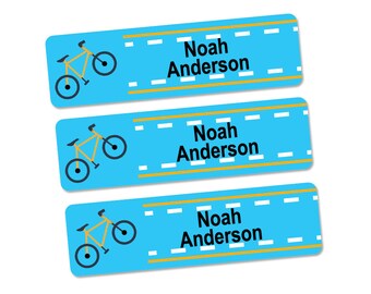 Kids School Labels, Camp Labels, Personalized Waterproof Labels (Bike Design)