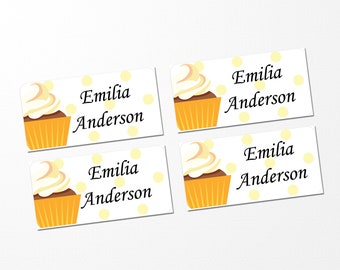 60 Stick On Laundry Labels for Clothing, Washable Clothing Labels, Laundry Safe Name Tags for Clothes (Cupcake Design)