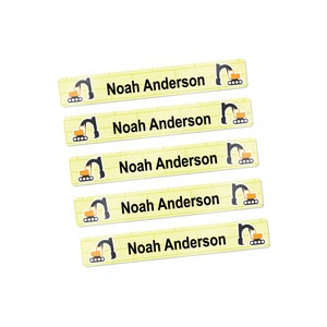 34 MINI LABELS, Pen Labels, Pencil Labels, Crayon Labels, School Supply Labels (Construction Vehicles Design)