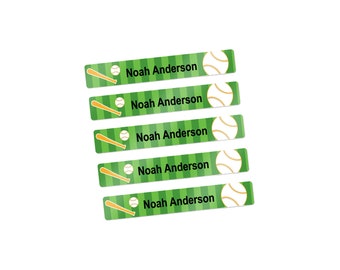 34 Mini CAMP LABELS, Waterproof Labels, Kids Labels (Baseball Design)