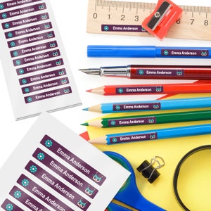 34 MINI LABELS, Pen Labels, Pencil Labels, Crayon Labels, School Supply Labels (Owl Design)