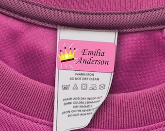 60 Clothing Tag Labels, Daycare Labels for Clothing, Personalized with your Name (Crown Design)