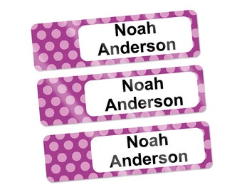 Personalized Baby Bottle Labels, Dishwasher Safe, Waterproof (Purple Polka Dots Design)