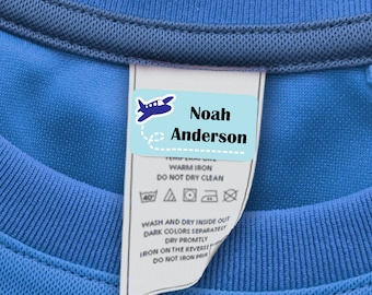 60 Personalized STICK-ON Laundry Labels, Washer & Dryer Safe Labels for Clothing (airplane design)