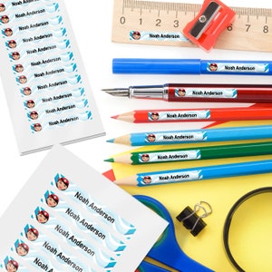 34 Skinny Pen or Pencil Labels, Labels for School Supplies (Pirate Design)