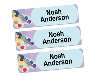 Kids School Labels, Camp Labels, Personalized Waterproof Labels (Art Design)