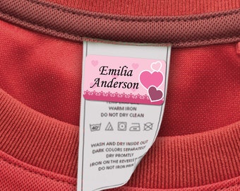 60 Stick On Laundry Labels for Clothing, Washable Clothing Labels, Laundry Safe Name Tags for Clothes (Heart #1)
