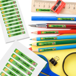34 Skinny Pen or Pencil Labels, Labels for School Supplies (Football Design)