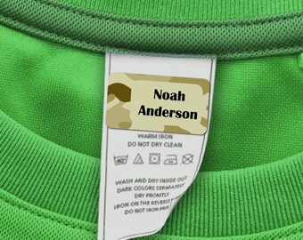 60 Clothing Tag Labels, Camp Name Labels (Camo Design)