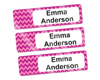 Personalized Baby Bottle Labels, Dishwasher Safe, Waterproof (Pink Chevron Design)