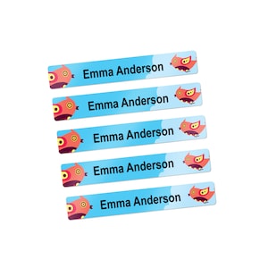 34 MINI LABELS, Pen Labels, Pencil Labels, Crayon Labels, School Supply Labels (Bird Design)