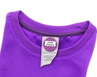 48 ROUND Clothing Tag Labels, Camp Name Labels (Green Polka Dots Design)