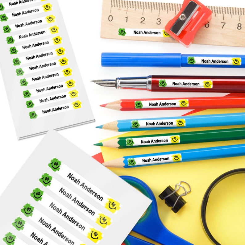 Smile Design 34 MINI LABELS Pencil Labels Crayon Labels School Supply Labels Pen Labels