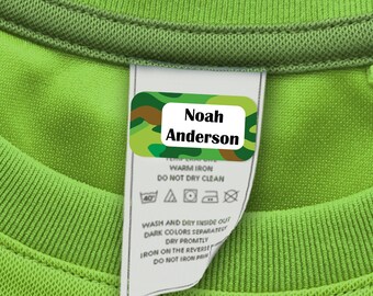 60 Clothing Tag Labels, Camp Name Labels (Camo Green Design)