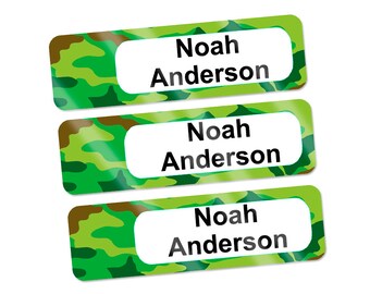 Personalized Baby Bottle Labels, Dishwasher Safe, Waterproof (Camo Green Design)