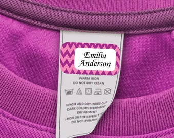60 Stick On Laundry Labels for Clothing, Washable Clothing Labels, Laundry Safe Name Tags for Clothes (Pink Chevron design)