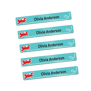 34 Skinny Pen or Pencil Labels, Labels for School Supplies (Airplane Design)