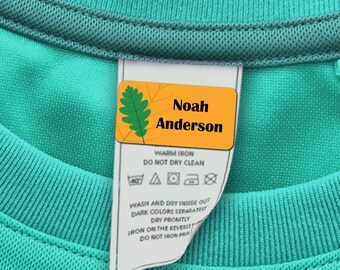 60 Clothing Tag Labels, Laundry Safe Labels for Clothing, Personalized with your Name (Leaf Design)