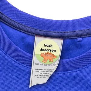 48 ROUND School Uniform Labels, Clothing Tag Labels (Dinosaur Design)