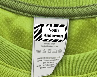60 Clothing Tag Labels, Laundry Safe Labels for Clothing, Personalized with your Name (Zebra Design)
