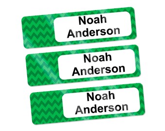 Personalized Baby Bottle Labels, Dishwasher Safe, Waterproof (Green Chevron Design)