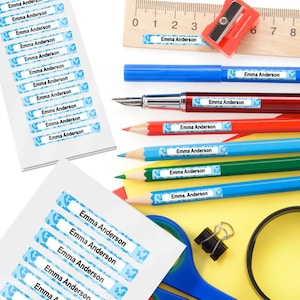 34 MINI LABELS, Pen Labels, Pencil Labels, Crayon Labels, School Supply Labels (Leopard Design)