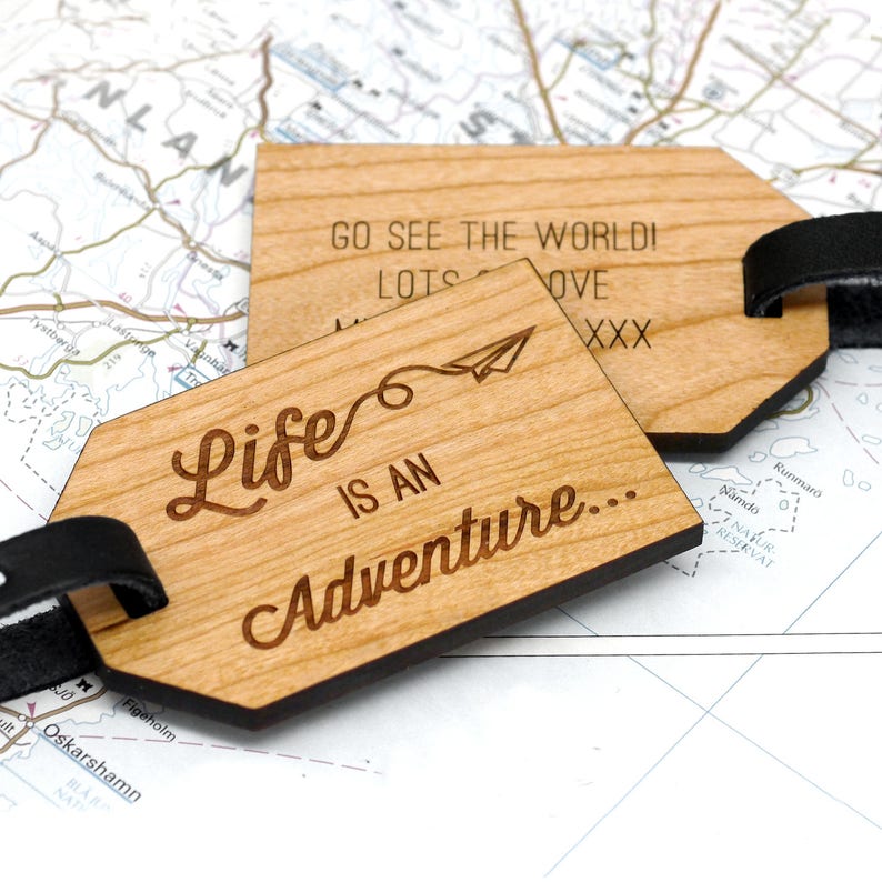 Cheap super special price Sacramento Mall Life is an Adventure Luggage Personalized Tag Travel Wooden