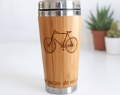 Bike Coffee Mug, Bamboo Bicycle Travel Mug, Gift For Him, Cyclist Gift, Gift for Him, Personalised Wooden Bicycle Travel Mug