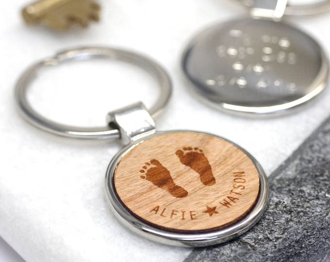 Baby Footprint Keyring Wooden Footprint Keychain New Dad Etsy