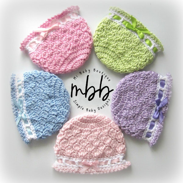 Honeycomb Baby Caps - CROCHET PATTERN| Girls| Infant| Cute| Gift| Shower| Preemie| Newborn| Doll| Hats| Months