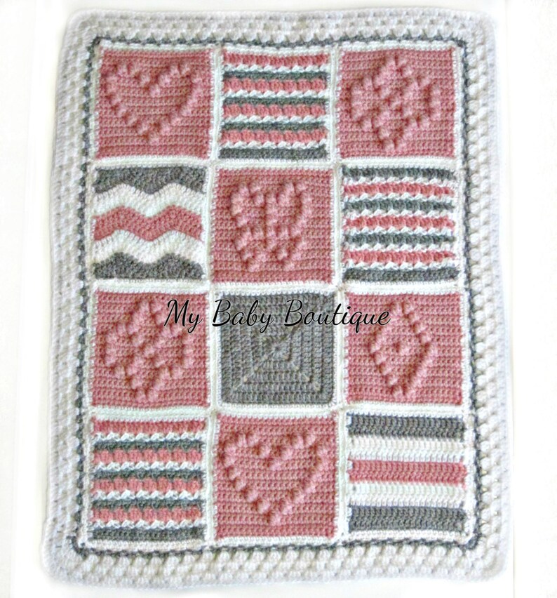 Girly Patchwork Baby Blanket Crochet Pattern Throw Square Etsy