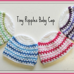 Tiny Ripples Baby Cap - Crochet PATTERN - Preemie - Newborn - 5 sizes - Hat