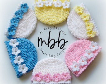 Crochet Baby Hats with Flower - Crochet Pattern - PDF Download