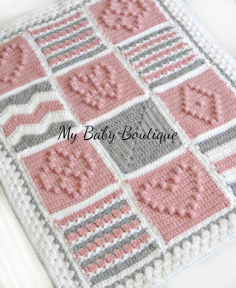 Girly Patchwork Baby Blanket Crochet Pattern Throw Square Etsy
