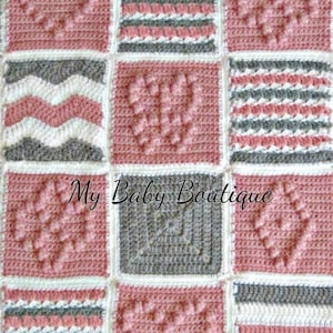 Girly Patchwork Baby Blanket | Crochet Pattern| Throw| Square| Infant| Child| Gift| Baby Shower| Present